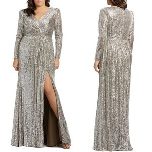 Mac Duggal Long Sleeve Sequin Gown